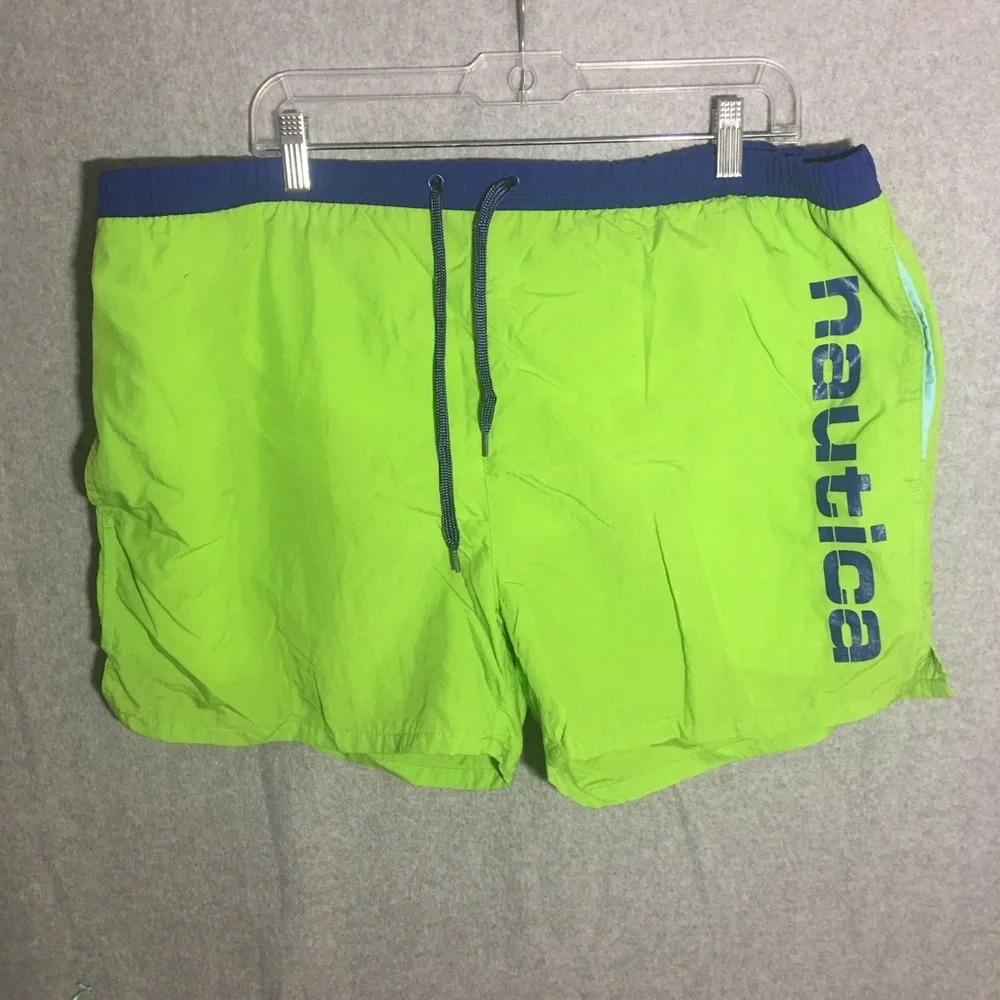 Mens Nautica Swim Trunks Shorts Vintage Colorful Neon Summer Spring Green Blue